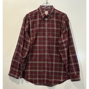 Brooks‎ Brothers Maroon Plaid Button Up Shirt Mens Size XL